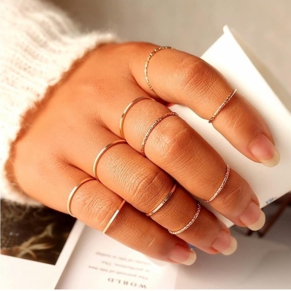 GOLD 18k Gold Plated 10pc Minimalist Midi ring Set - Picture 2 of 4